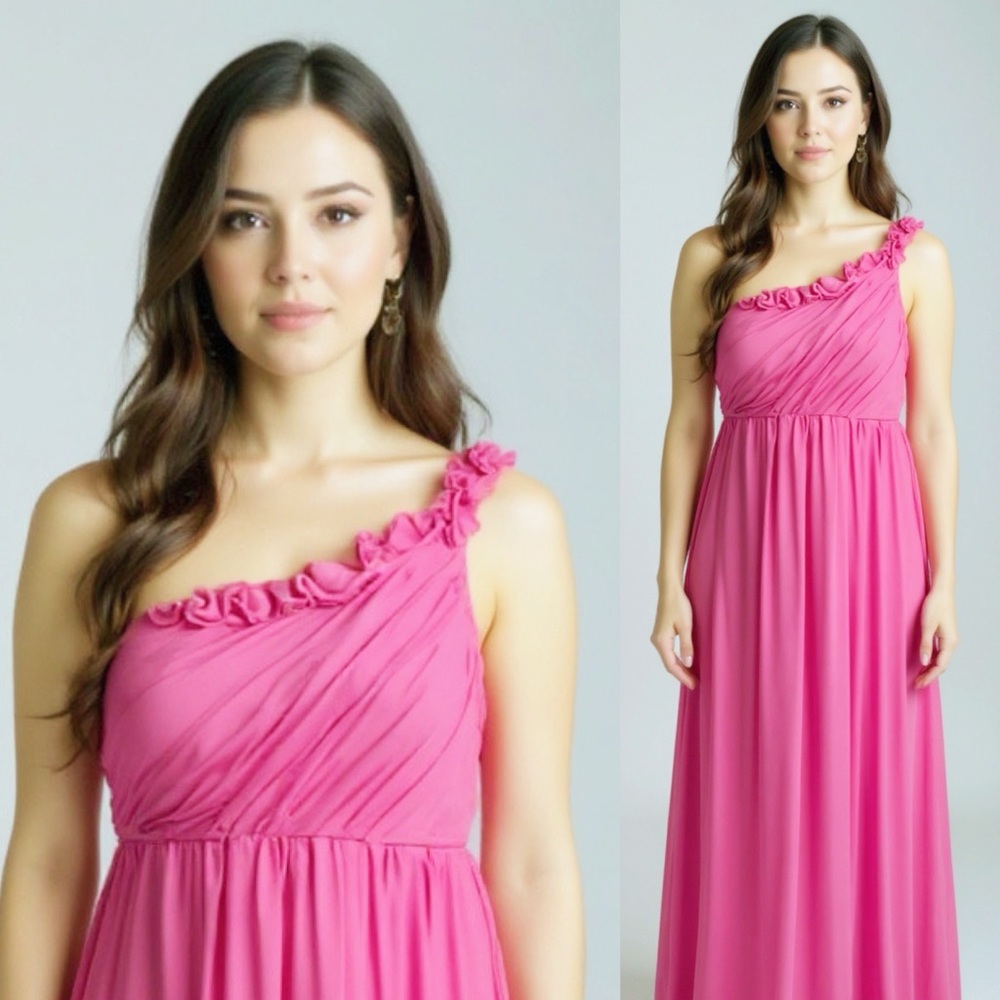 KAY UNGER Pink Silk Goddess One Shoulder Barbie Core Formal Prom Maxi Dress